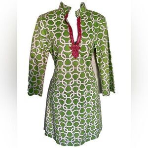 Devon Baer Dress - S green /cream, cotton blend